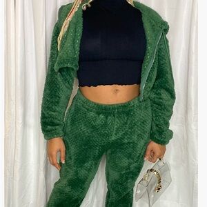 Emerald GreenTeddy Cropped Hoodie/Jogger Two Piece Set